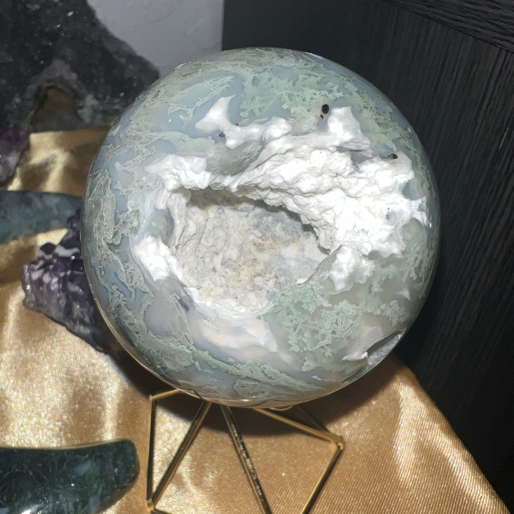Pastel Druzy Moss Agate Sphere